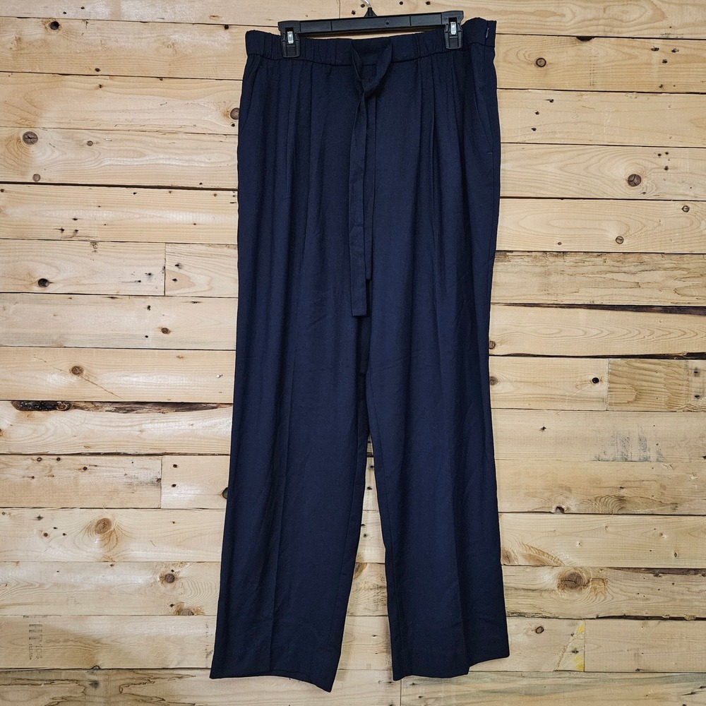 Ann Taylor Weekend Navy Blue Tie Waist Trousers Pants Womens L